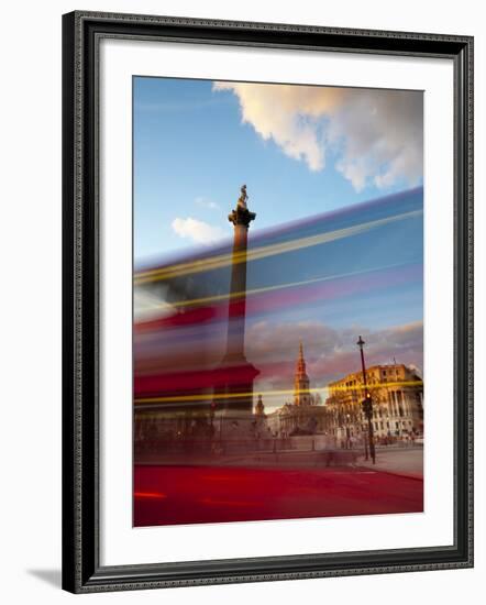 Uk, London, Trafalgar Square, Nelson's Column and Blurred Bus-Alan Copson-Framed Photographic Print