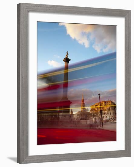 Uk, London, Trafalgar Square, Nelson's Column and Blurred Bus-Alan Copson-Framed Photographic Print