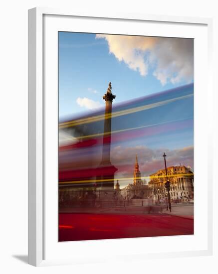 Uk, London, Trafalgar Square, Nelson's Column and Blurred Bus-Alan Copson-Framed Photographic Print