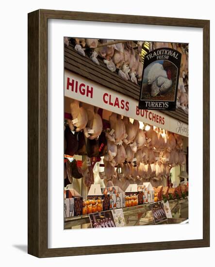 UK, Oxford, A Well-Stocked, 'High Class' Butcher Selling Christmas Turkeys in Oxford's Covered Mark-Niels Van Gijn-Framed Photographic Print