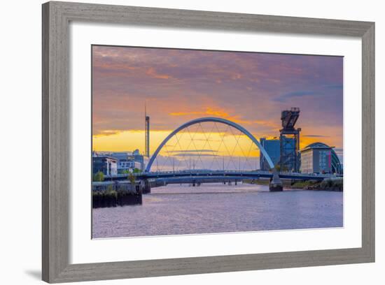 UK, Scotland, Glasgow, River Clyde, Finnieston Crane and the Clyde Arc, Nicknamed Squinty Bridge-Alan Copson-Framed Photographic Print