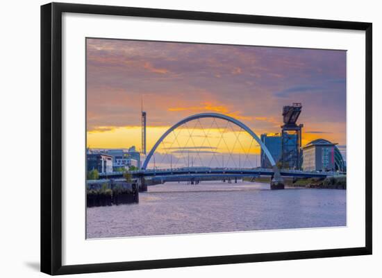 UK, Scotland, Glasgow, River Clyde, Finnieston Crane and the Clyde Arc, Nicknamed Squinty Bridge-Alan Copson-Framed Photographic Print