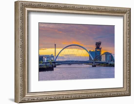 UK, Scotland, Glasgow, River Clyde, Finnieston Crane and the Clyde Arc, Nicknamed Squinty Bridge-Alan Copson-Framed Photographic Print