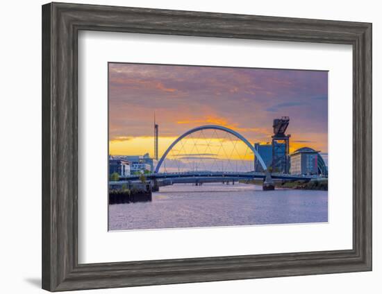 UK, Scotland, Glasgow, River Clyde, Finnieston Crane and the Clyde Arc, Nicknamed Squinty Bridge-Alan Copson-Framed Photographic Print