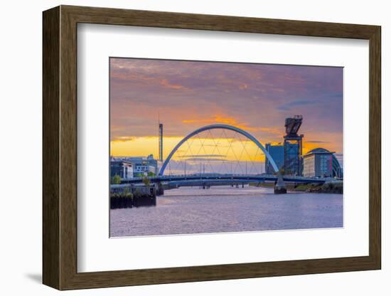 UK, Scotland, Glasgow, River Clyde, Finnieston Crane and the Clyde Arc, Nicknamed Squinty Bridge-Alan Copson-Framed Photographic Print