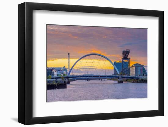 UK, Scotland, Glasgow, River Clyde, Finnieston Crane and the Clyde Arc, Nicknamed Squinty Bridge-Alan Copson-Framed Photographic Print