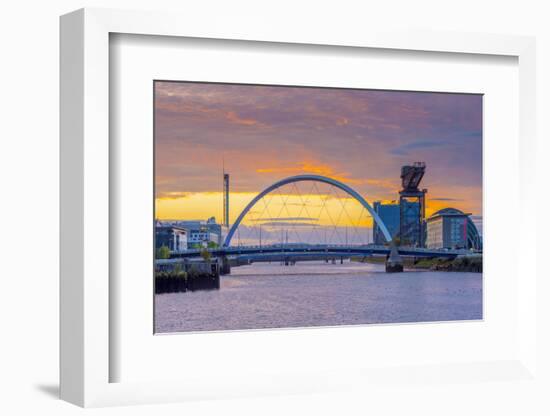 UK, Scotland, Glasgow, River Clyde, Finnieston Crane and the Clyde Arc, Nicknamed Squinty Bridge-Alan Copson-Framed Photographic Print