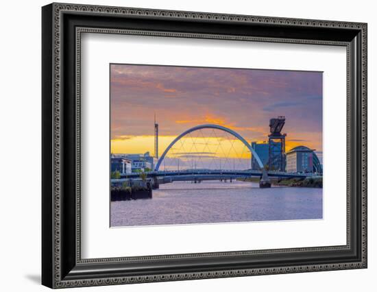 UK, Scotland, Glasgow, River Clyde, Finnieston Crane and the Clyde Arc, Nicknamed Squinty Bridge-Alan Copson-Framed Photographic Print