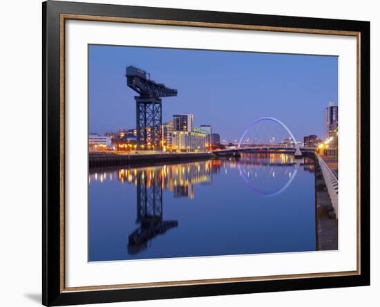 UK, Scotland, Glasgow, River Clyde, Finnieston Crane and the Clyde Arc, Nicknamed the Squinty Bridg-Alan Copson-Framed Photographic Print