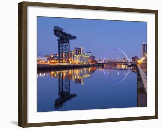 UK, Scotland, Glasgow, River Clyde, Finnieston Crane and the Clyde Arc, Nicknamed the Squinty Bridg-Alan Copson-Framed Photographic Print