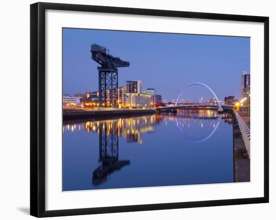 UK, Scotland, Glasgow, River Clyde, Finnieston Crane and the Clyde Arc, Nicknamed the Squinty Bridg-Alan Copson-Framed Photographic Print