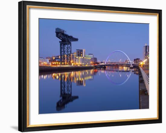 UK, Scotland, Glasgow, River Clyde, Finnieston Crane and the Clyde Arc, Nicknamed the Squinty Bridg-Alan Copson-Framed Photographic Print