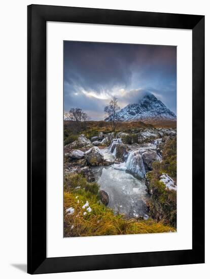 UK, Scotland, Highland, Glen Coe, River Coupall, Coupall Falls and Buachaille Etive Mor-Alan Copson-Framed Photographic Print