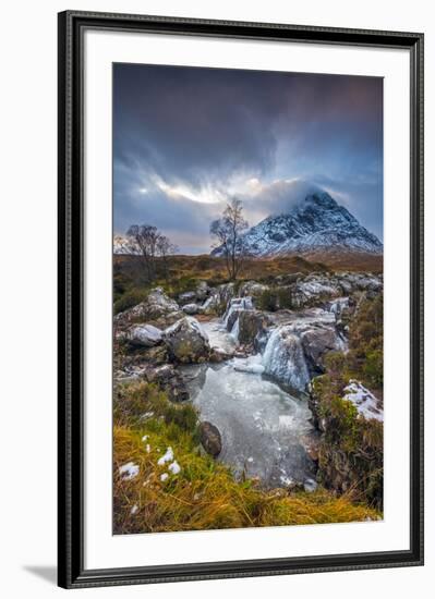 UK, Scotland, Highland, Glen Coe, River Coupall, Coupall Falls and Buachaille Etive Mor-Alan Copson-Framed Photographic Print