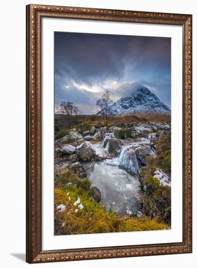 UK, Scotland, Highland, Glen Coe, River Coupall, Coupall Falls and Buachaille Etive Mor-Alan Copson-Framed Photographic Print