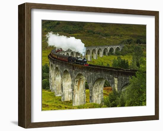 UK, Scotland, Highlands, Jacobite Steam Train crossing the Glenfinnan Viaduct.-Karol Kozlowski-Framed Photographic Print