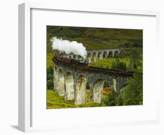 UK, Scotland, Highlands, Jacobite Steam Train crossing the Glenfinnan Viaduct.-Karol Kozlowski-Framed Photographic Print