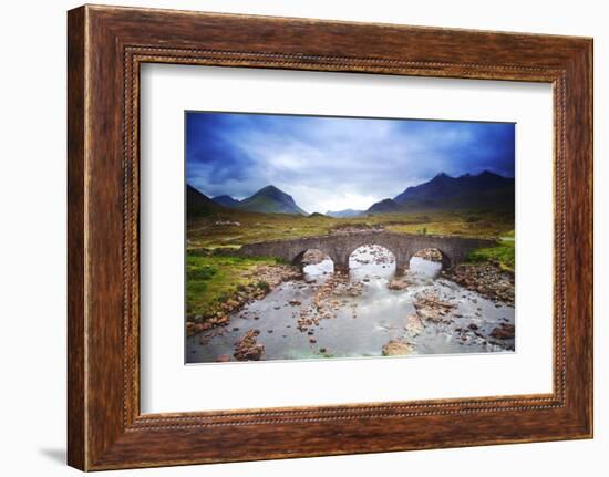 Uk, Scotland, Inner Hebrides, Isle of Skye. Sligachan Bridge and Mountains in the Background.-Ken Scicluna-Framed Photographic Print