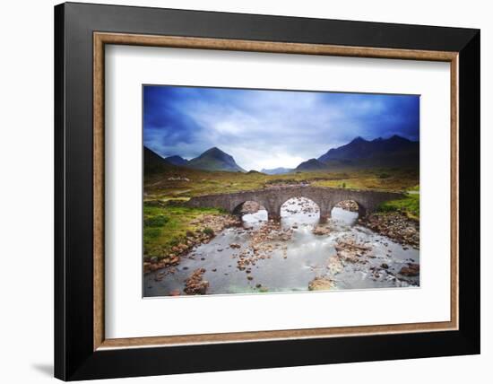 Uk, Scotland, Inner Hebrides, Isle of Skye. Sligachan Bridge and Mountains in the Background.-Ken Scicluna-Framed Photographic Print