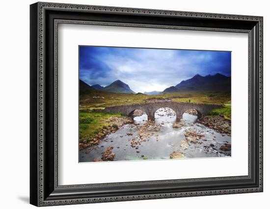 Uk, Scotland, Inner Hebrides, Isle of Skye. Sligachan Bridge and Mountains in the Background.-Ken Scicluna-Framed Photographic Print