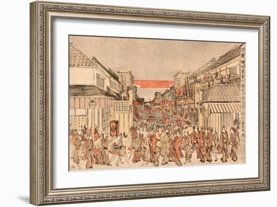 Ukie Sakaicho Fukiyacho Kaomise Yorushibai No Zu-Utagawa Toyoharu-Framed Giclee Print