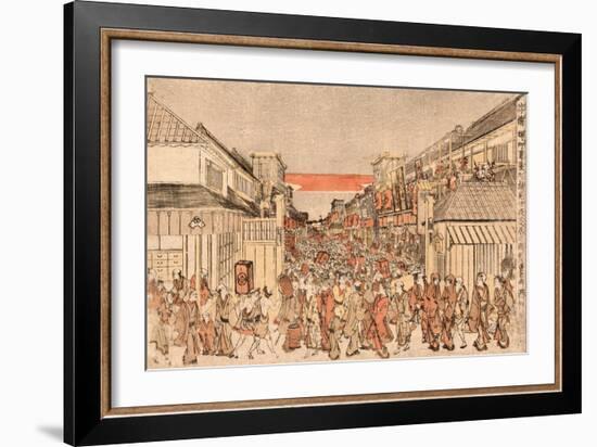 Ukie Sakaicho Fukiyacho Kaomise Yorushibai No Zu-Utagawa Toyoharu-Framed Giclee Print