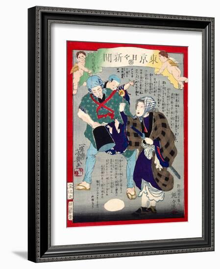 Ukiyo-E Newspaper: a Candy Pedlar Couple Were Detected to Be Moonlight Burglar-Yoshiiku Ochiai-Framed Giclee Print