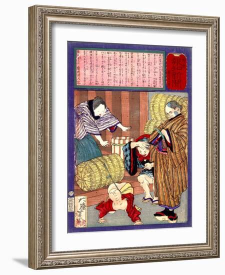 Ukiyo-E Newspaper: a Great Strength Child from Banshu Became a Sumo Wrestler-Yoshitoshi Tsukioka-Framed Giclee Print