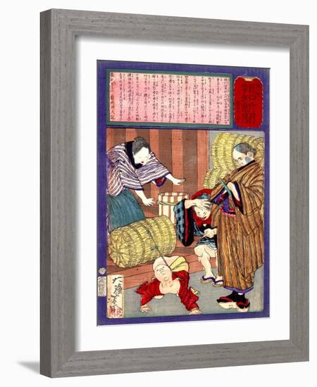 Ukiyo-E Newspaper: a Great Strength Child from Banshu Became a Sumo Wrestler-Yoshitoshi Tsukioka-Framed Giclee Print