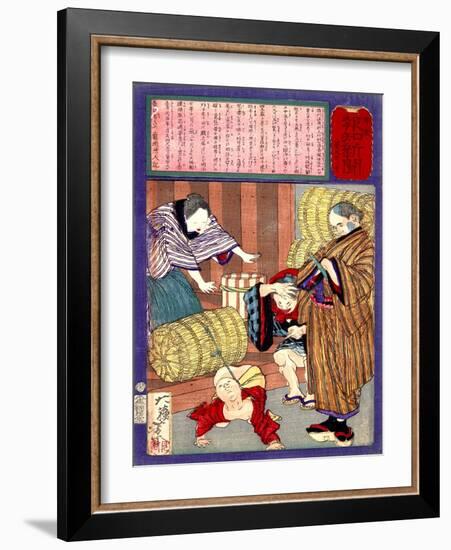Ukiyo-E Newspaper: a Great Strength Child from Banshu Became a Sumo Wrestler-Yoshitoshi Tsukioka-Framed Giclee Print