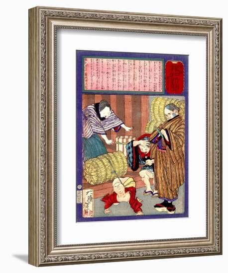 Ukiyo-E Newspaper: a Great Strength Child from Banshu Became a Sumo Wrestler-Yoshitoshi Tsukioka-Framed Giclee Print