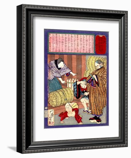 Ukiyo-E Newspaper: a Great Strength Child from Banshu Became a Sumo Wrestler-Yoshitoshi Tsukioka-Framed Giclee Print