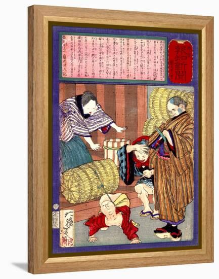 Ukiyo-E Newspaper: a Great Strength Child from Banshu Became a Sumo Wrestler-Yoshitoshi Tsukioka-Framed Premier Image Canvas