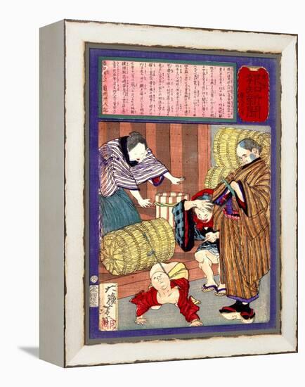 Ukiyo-E Newspaper: a Great Strength Child from Banshu Became a Sumo Wrestler-Yoshitoshi Tsukioka-Framed Premier Image Canvas