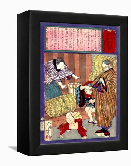 Ukiyo-E Newspaper: a Great Strength Child from Banshu Became a Sumo Wrestler-Yoshitoshi Tsukioka-Framed Premier Image Canvas