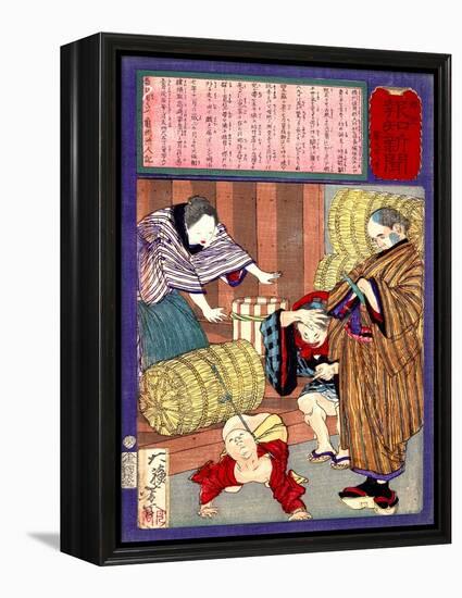Ukiyo-E Newspaper: a Great Strength Child from Banshu Became a Sumo Wrestler-Yoshitoshi Tsukioka-Framed Premier Image Canvas
