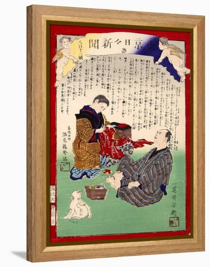 Ukiyo-E Newspaper: a Man Who Married Ooto Knowing She Is a Cross-Dressing Man-Yoshiiku Ochiai-Framed Premier Image Canvas