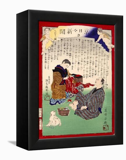 Ukiyo-E Newspaper: a Man Who Married Ooto Knowing She Is a Cross-Dressing Man-Yoshiiku Ochiai-Framed Premier Image Canvas