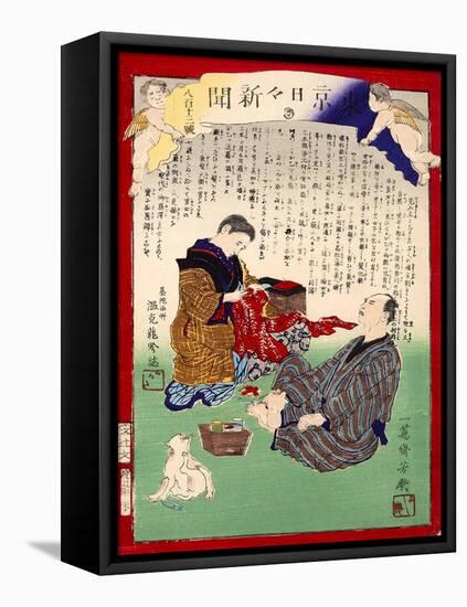 Ukiyo-E Newspaper: a Man Who Married Ooto Knowing She Is a Cross-Dressing Man-Yoshiiku Ochiai-Framed Premier Image Canvas