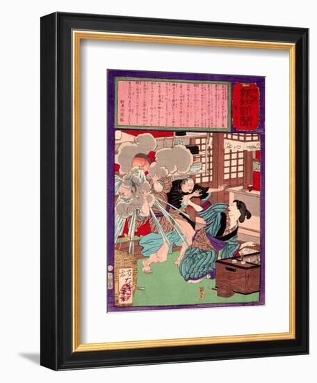 Ukiyo-E Newspaper: a Noodle Shop Wife Throw a Boiling Pot to Her Husband-Yoshitoshi Tsukioka-Framed Giclee Print