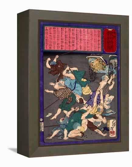 Ukiyo-E Newspaper: a Ricksha Crushed into a Group of Blind Masseurs-Yoshitoshi Tsukioka-Framed Premier Image Canvas