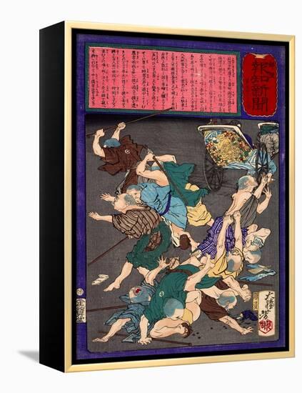 Ukiyo-E Newspaper: a Ricksha Crushed into a Group of Blind Masseurs-Yoshitoshi Tsukioka-Framed Premier Image Canvas