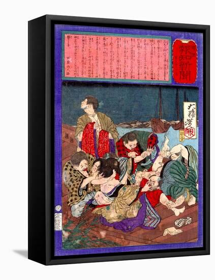 Ukiyo-E Newspaper: Flirtatious Omatsu Being Gang Raped for a Punishment-Yoshitoshi Tsukioka-Framed Premier Image Canvas