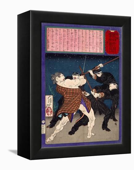 Ukiyo-E Newspaper: Infamous Burglar Masakichi Kobayashi Got Arrested-Yoshitoshi Tsukioka-Framed Premier Image Canvas