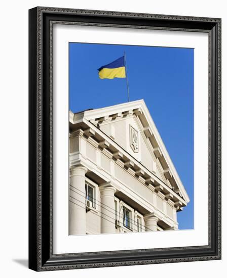 Ukrainian Flag Atop Classical Architecture, Kiev, Ukraine, Europe-Christian Kober-Framed Photographic Print