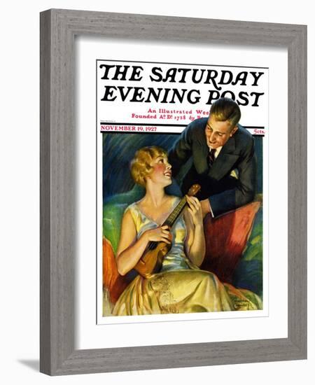 "Ukulele Baby," Saturday Evening Post Cover, November 19, 1927-Bradshaw Crandall-Framed Giclee Print