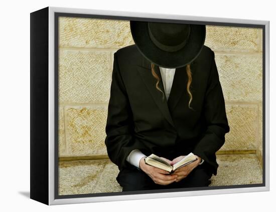 Ultra-Orthodox Jew Prays at the Western Wall in Jerusalem's Old City-null-Framed Premier Image Canvas