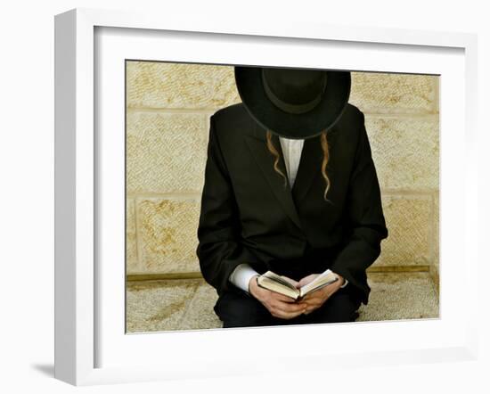 Ultra-Orthodox Jew Prays at the Western Wall in Jerusalem's Old City-null-Framed Photographic Print