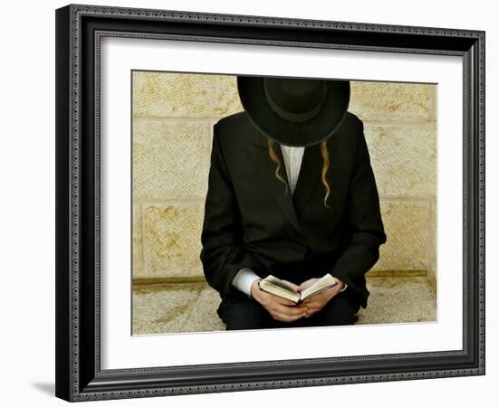 Ultra-Orthodox Jew Prays at the Western Wall in Jerusalem's Old City-null-Framed Photographic Print