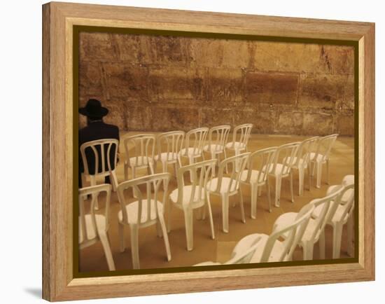 Ultra-Orthodox Jewish Man Sits During a Procession Bringing a Torah Scroll from the Western Wall-null-Framed Premier Image Canvas
